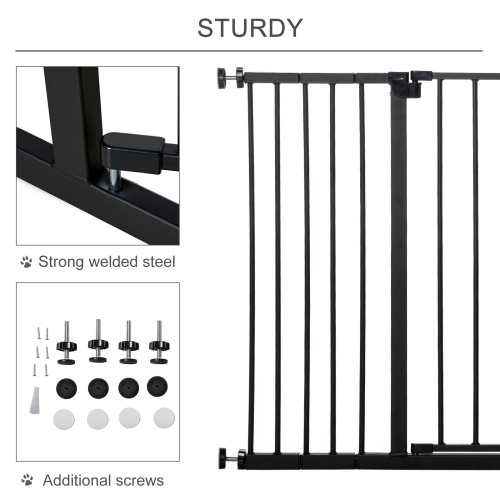 PawHut 30 Inch Tall Pet Gate with Door, 30"-42" Wide Dog Gate and Barrier Indoor for Stairs Includes 4", 6" Extensions Kit, Pressure-Mounted Safety