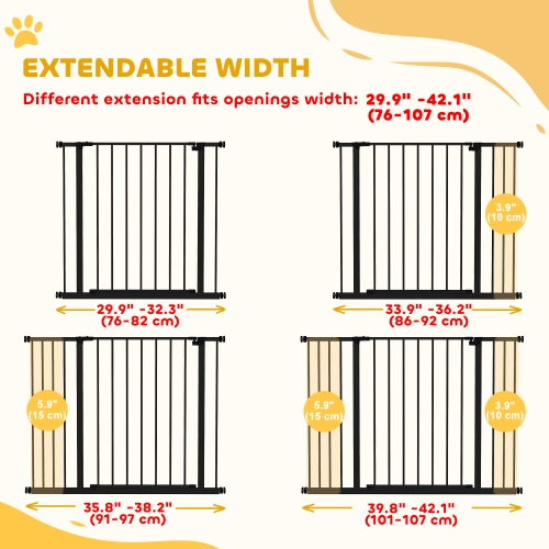 PawHut 30 Inch Tall Pet Gate with Door, 30"-42" Wide Dog Gate and Barrier Indoor for Stairs Includes 4", 6" Extensions Kit, Pressure-Mounted Safety