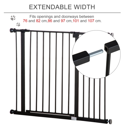 PawHut 30 Inch Tall Pet Gate with Door, 30"-42" Wide Dog Gate and Barrier Indoor for Stairs Includes 4", 6" Extensions Kit, Pressure-Mounted Safety