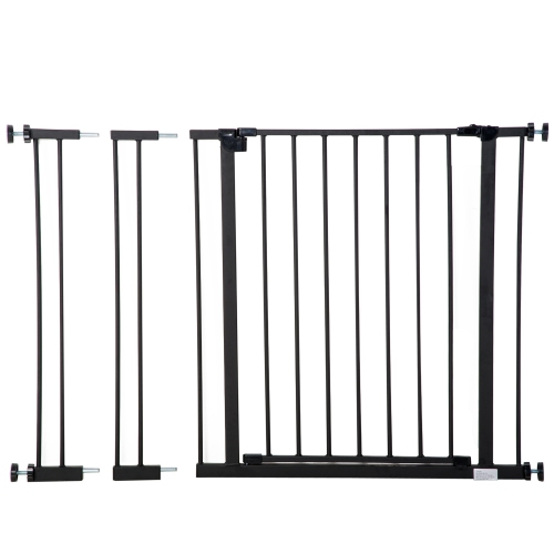 PawHut 30 Inch Tall Pet Gate with Door, 30"-42" Wide Dog Gate and Barrier Indoor for Stairs Includes 4", 6" Extensions Kit, Pressure-Mounted Safety