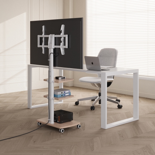 FITUEYES TV Stand with Wheels White 3 Tier for 32 to 70 Inch TV LCD LED Screen Mobile TV Cart with Swivel 60 Degree and Height Adjustable