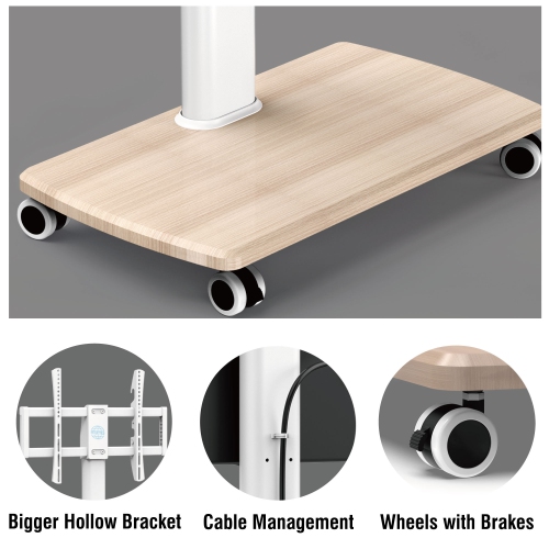 FITUEYES TV Stand with Wheels White 2 Tier for 32 to 70 Inch TV LCD LED Screen Mobile TV Cart with Swivel 60 Degree and Height Adjustable