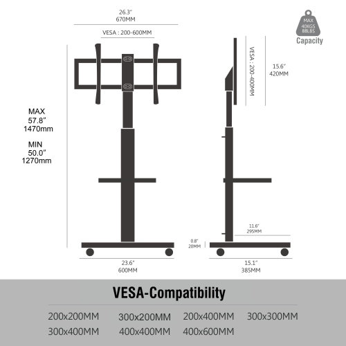 FITUEYES TV Stand with Wheels White 2 Tier for 32 to 70 Inch TV LCD LED Screen Mobile TV Cart with Swivel 60 Degree and Height Adjustable
