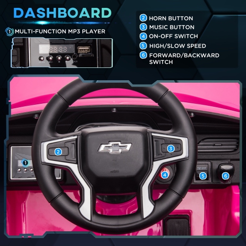 Aosom Licensed Chevrolet Tahoe Kids Ride on Car, 12V 7AH Toddler Electric Car with Parent Remote Control, 3 Speeds, Spring Suspension, LED Light,