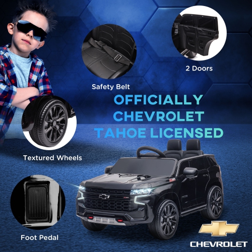 Aosom Licensed Chevrolet Tahoe Kids Ride on Car, 12V 7AH Toddler Electric Car with Parent Remote Control, 3 Speeds, Spring Suspension, LED Light,