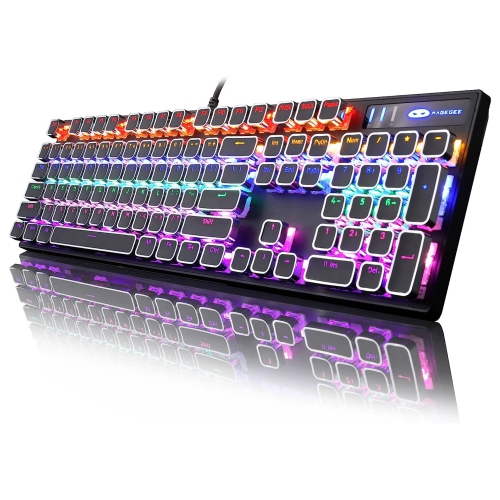 NIERBO  Typewriter Style Black Retro Punk Gaming Keyboard w RGB Backlit, 104 Keys Switch Wired Cute Keyboard, Unique Square Keycaps For