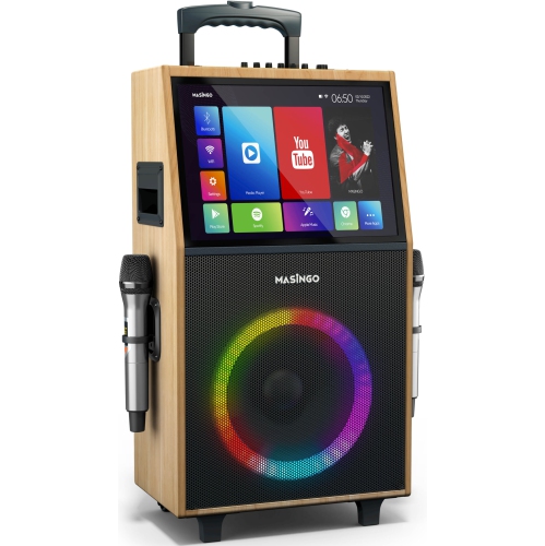 MASINGO Karaoke Machine for Adults and Kids with 2 Wireless Microphones,  Portable Bluetooth Singing Speaker, Colorful LED Lights, PA System, Lyrics