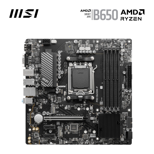 MSI PRO B650M-P, AMD B650 mATX AM5, Supports AMD Ryzen 7000 Series Desktop CPU, 4 Dimm DDR5, PCIE 4.0, M.2 x 2, USB 3.2 Ports, USB Type-C