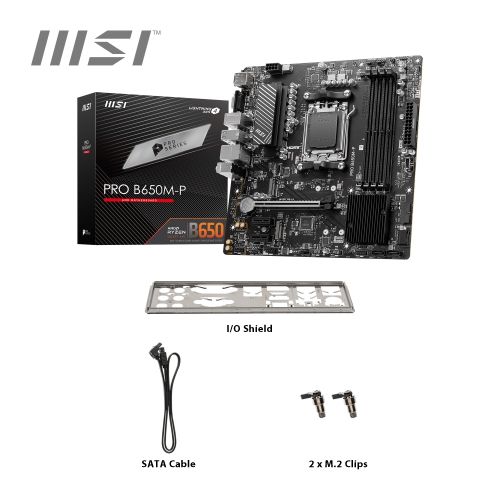MSI PRO B650M-P, AMD B650 mATX AM5, Supports AMD Ryzen 7000 Series Desktop CPU, 4 Dimm DDR5, PCIE 4.0, M.2 x 2, USB 3.2 Ports, USB Type-C