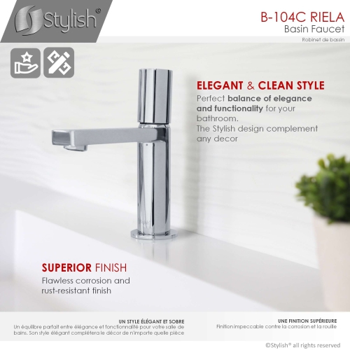 OPEN BOX A - Single Handle Modern Bathroom Faucet Basin Sink Faucet, Polished Chrome Finish B-104C