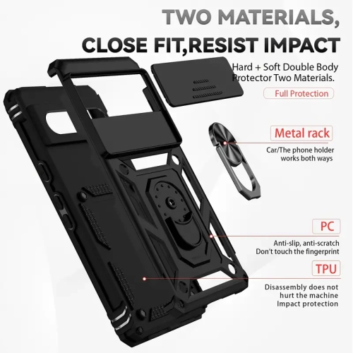 KEEGUARD For Google Pixel 6 Military Shockproof Case with Kickstand Camera Slide Car Holder and Card Slot