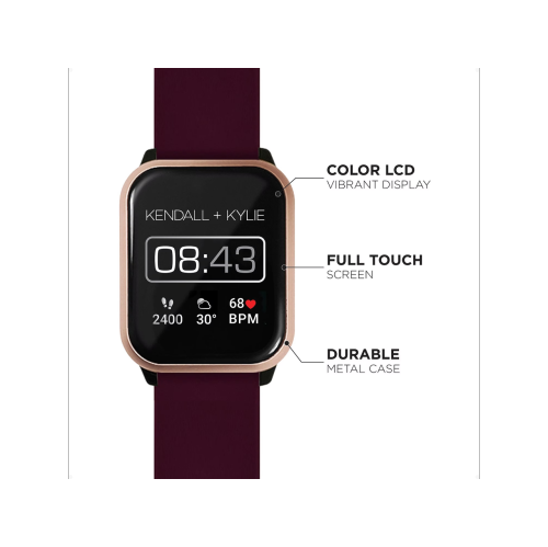 KENDALL + KYLIE Multi-Function Smart Watch with Extra Interchangeable Strap: Burgundy/Pink