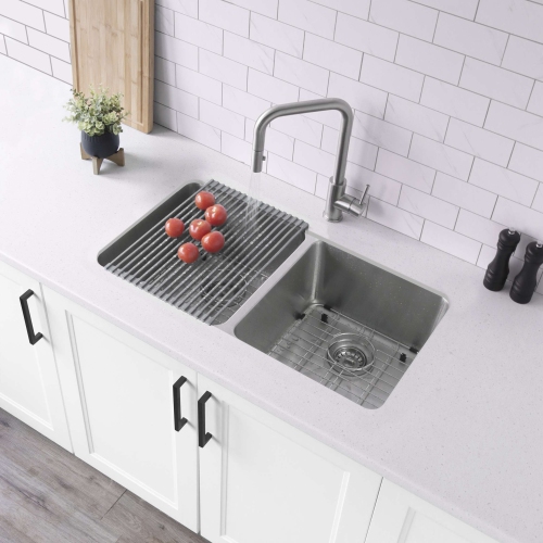 AZUNI  A - Dual Mount 32" Stainless Steel Double-Bowl Kitchen Sink With Grids And Strainers C233