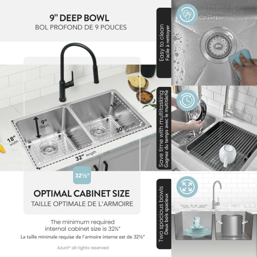 OPEN BOX A - Dual Mount 32" Stainless Steel Double-Bowl Kitchen Sink with Grids and Strainers C233