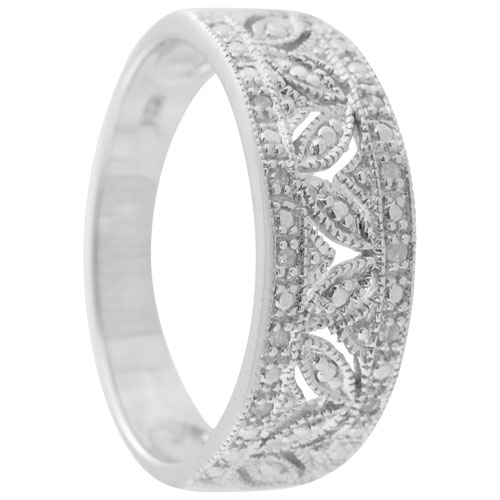 LE REVE SILVER  Le Reve Collection Framed Pave Diamond 0.006Ctw Ring In Rhodium Plated Sterling - Size 5