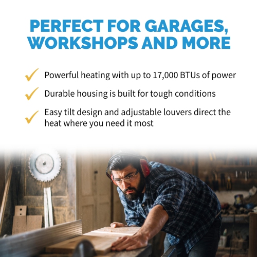 Newair Hardwired Electric Garage Heater, Ceiling Mounted with Adjustable Louvers and Tilt Head, Heats up to 500 sq. ft. of Space - White