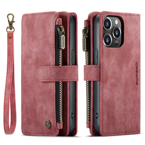 CaseMe iPhone 14 PRO MAX Wallet Case with Card Holder Retro Leather Protective Phone Wallet Case with Magnetic Kickstand Wrist Strap Zipper Cover