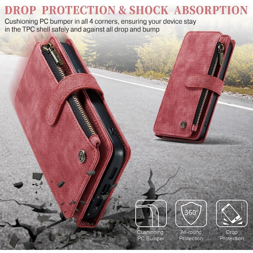 CaseMe iPhone 14 PRO MAX Wallet Case with Card Holder Retro Leather Protective Phone Wallet Case with Magnetic Kickstand Wrist Strap Zipper Cover