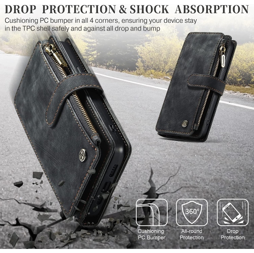 CaseMe iPhone 14 PRO MAX Wallet Case with Card Holder Retro Leather Protective Phone Wallet Case with Magnetic Kickstand Wrist Strap Zipper Cover