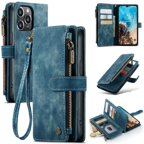CaseMe iPhone 14 PRO MAX Wallet Case with Card Holder Retro Leather Protective Phone Wallet Case with Magnetic Kickstand Wrist Strap Zipper Cover
