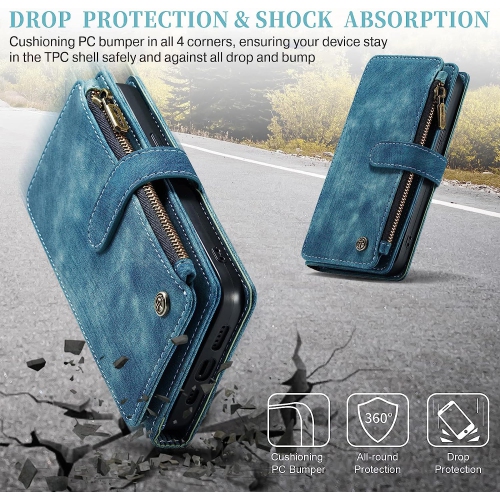 CaseMe iPhone 14 PRO MAX Wallet Case with Card Holder Retro Leather Protective Phone Wallet Case with Magnetic Kickstand Wrist Strap Zipper Cover