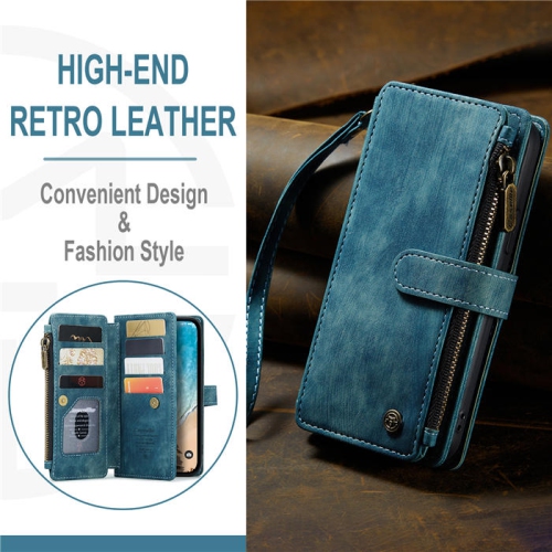 CaseMe iPhone 14 PLUS Wallet Case with Card Holder Retro Leather Protective Phone Wallet Case with Magnetic Kickstand Wrist Strap Zipper Cover with