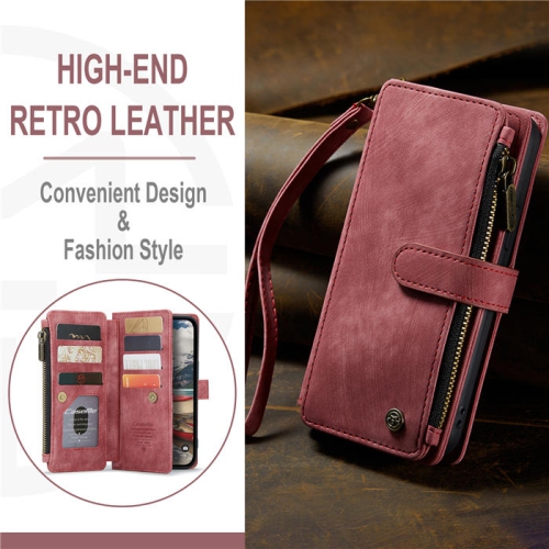 CaseMe iPhone 14 PLUS Wallet Case with Card Holder Retro Leather Protective Phone Wallet Case with Magnetic Kickstand Wrist Strap Zipper Cover with