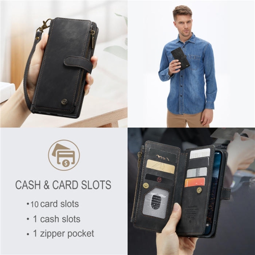 CaseMe iPhone 14 PRO Wallet Case with Card Holder Retro Leather Protective Phone Wallet Case with Magnetic Kickstand Wrist Strap Zipper Cover with