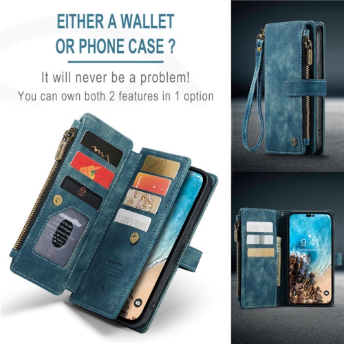 CaseMe iPhone 14 PRO Wallet Case with Card Holder Retro Leather Protective Phone Wallet Case with Magnetic Kickstand Wrist Strap Zipper Cover with