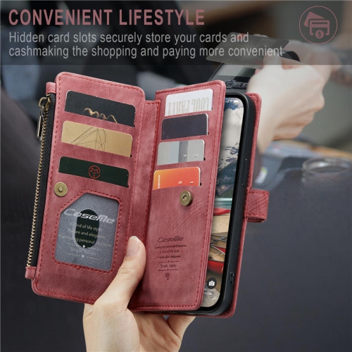 CaseMe iPhone 14 Wallet Case with Card Holder Retro Leather Protective Phone Wallet Case with Magnetic Kickstand Wrist Strap Zipper Cover with