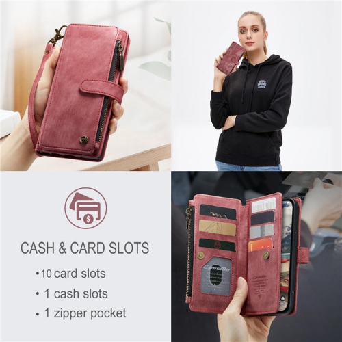 CaseMe iPhone 14 Wallet Case with Card Holder Retro Leather Protective Phone Wallet Case with Magnetic Kickstand Wrist Strap Zipper Cover with