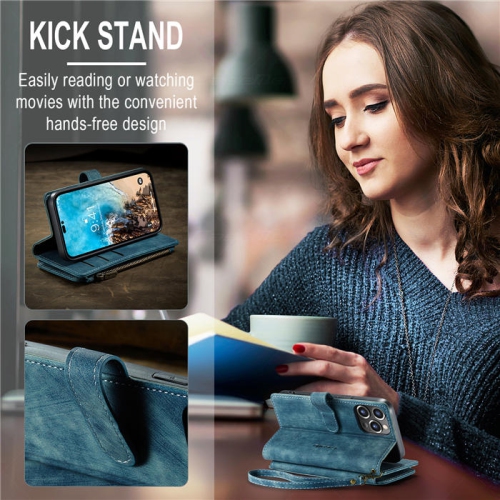 CaseMe iPhone 14 Wallet Case with Card Holder Retro Leather Protective Phone Wallet Case with Magnetic Kickstand Wrist Strap Zipper Cover with