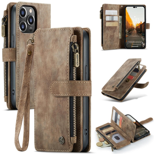 CaseMe iPhone 14 Wallet Case with Card Holder Retro Leather Protective Phone Wallet Case with Magnetic Kickstand Wrist Strap Zipper Cover with