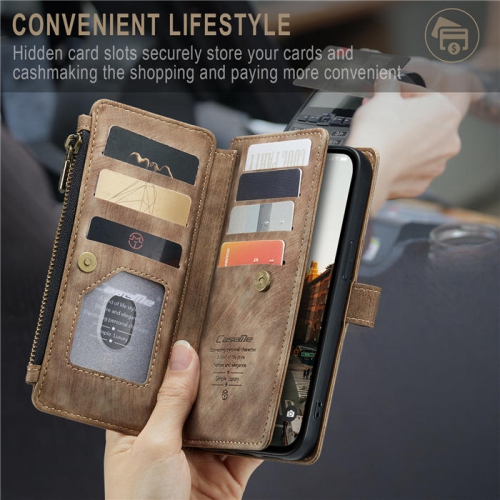 CaseMe iPhone 14 Wallet Case with Card Holder Retro Leather Protective Phone Wallet Case with Magnetic Kickstand Wrist Strap Zipper Cover with