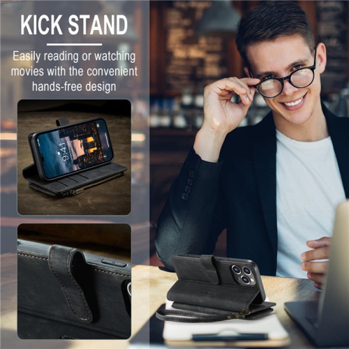 CaseMe iPhone 14 Wallet Case with Card Holder Retro Leather Protective Phone Wallet Case with Magnetic Kickstand Wrist Strap Zipper Cover with