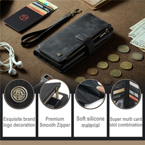 CaseMe iPhone 14 Wallet Case with Card Holder Retro Leather Protective Phone Wallet Case with Magnetic Kickstand Wrist Strap Zipper Cover with