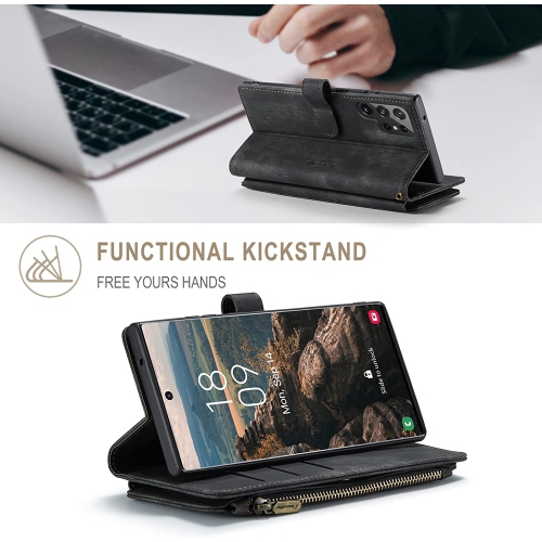 CaseMe Samsung S22 Ultra Wallet Case with Card Holder Retro Leather Protective Phone Wallet Case with Magnetic Kickstand Wrist Strap Zipper Cover