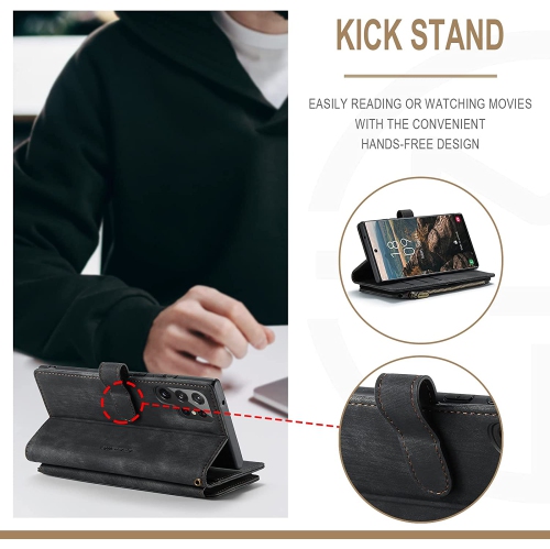 CaseMe Samsung S22 Ultra Wallet Case with Card Holder Retro Leather Protective Phone Wallet Case with Magnetic Kickstand Wrist Strap Zipper Cover