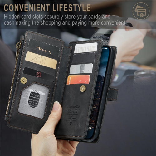 CaseMe Samsung S22 Ultra Wallet Case with Card Holder Retro Leather Protective Phone Wallet Case with Magnetic Kickstand Wrist Strap Zipper Cover
