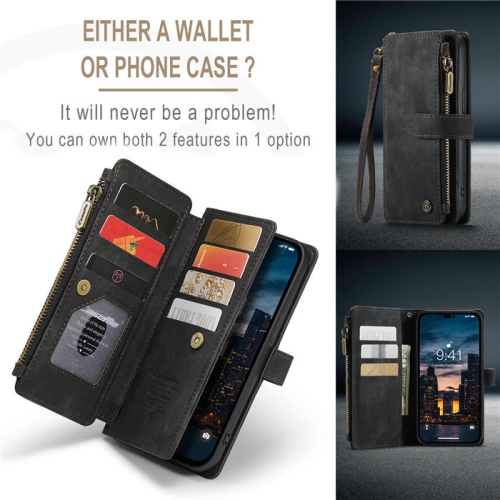 CaseMe Samsung S22 Ultra Wallet Case with Card Holder Retro Leather Protective Phone Wallet Case with Magnetic Kickstand Wrist Strap Zipper Cover