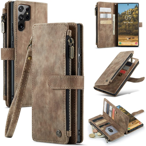 CaseMe Samsung S22 Ultra Wallet Case with Card Holder Retro Leather Protective Phone Wallet Case with Magnetic Kickstand Wrist Strap Zipper Cover