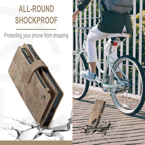 CaseMe Samsung S22 Ultra Wallet Case with Card Holder Retro Leather Protective Phone Wallet Case with Magnetic Kickstand Wrist Strap Zipper Cover