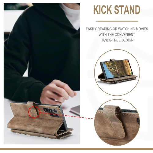 CaseMe Samsung S22 Ultra Wallet Case with Card Holder Retro Leather Protective Phone Wallet Case with Magnetic Kickstand Wrist Strap Zipper Cover