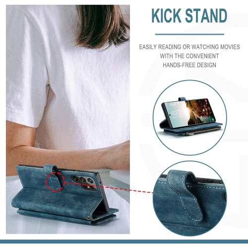 CaseMe Samsung S22 Ultra Wallet Case with Card Holder Retro Leather Protective Phone Wallet Case with Magnetic Kickstand Wrist Strap Zipper Cover