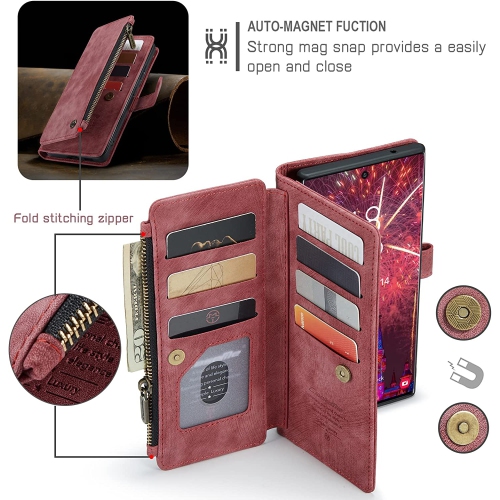 CaseMe Samsung S22 Ultra Wallet Case with Card Holder Retro Leather Protective Phone Wallet Case with Magnetic Kickstand Wrist Strap Zipper Cover