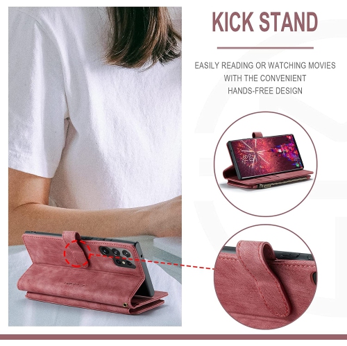 CaseMe Samsung S22 Ultra Wallet Case with Card Holder Retro Leather Protective Phone Wallet Case with Magnetic Kickstand Wrist Strap Zipper Cover