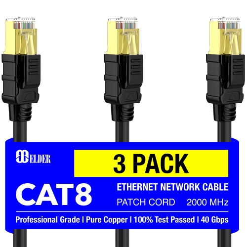 Cat8 Ethernet Cable 10ft Network Cable x3 Pack High Speed 40Gbps 2000MHz Patch Cord LAN Heavy Duty Shielded Cat 8 RG45 Cable PoE Internet Wire Outdoo