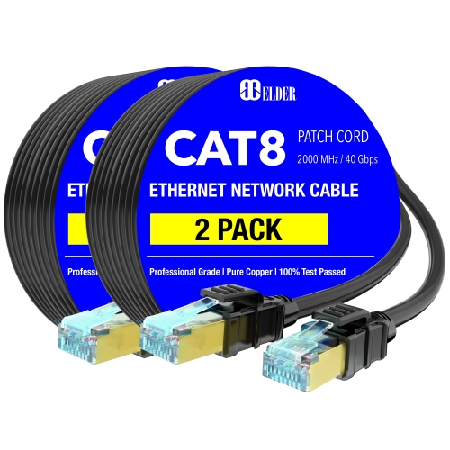 Cat8 Ethernet Cable 100ft Network Cable x2 Pack High Speed 40Gbps 2000MHz Patch Cord LAN Heavy Duty Shielded Cat 8 RG45 Cable PoE Internet Wire Outdo