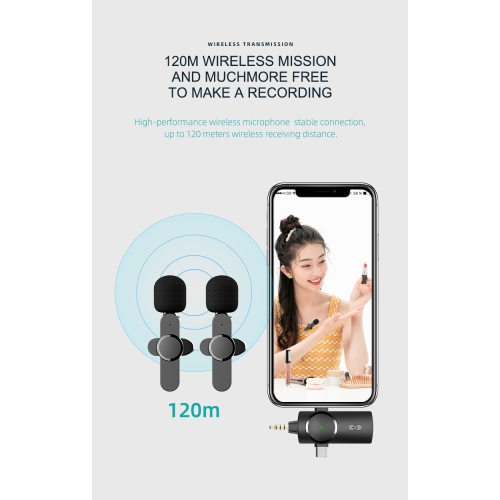 ULTRENDS 3-in-1 Dual Wireless Lavalier Microphone, 2.4G Built-in Noise Reduction, 360 Omnidirectional Voice Pickup, 120 meters Wireless Receiving,