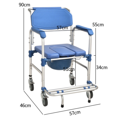 Light weight Shower Commode Chair Personal Mobility Assist Toilet Commode Wheelchair Transport Rolling Chair Waterproof with Arm and Footrests for